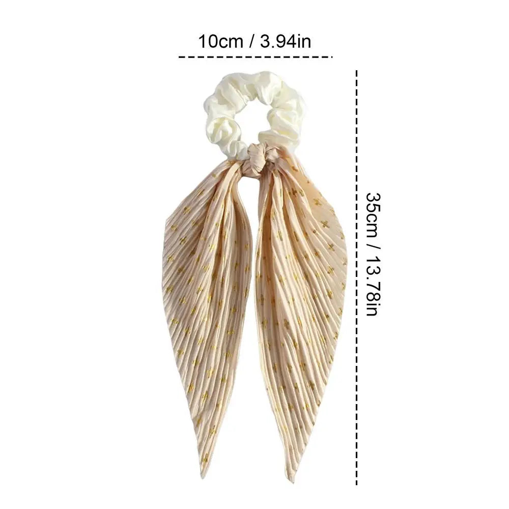1PC Flower Print Bow Satin Long Ribbon Ponytail Scarf Tie Scrunchies Women Girls Elastic Bands French Headdres Hair Accessories Oasis Select Beige