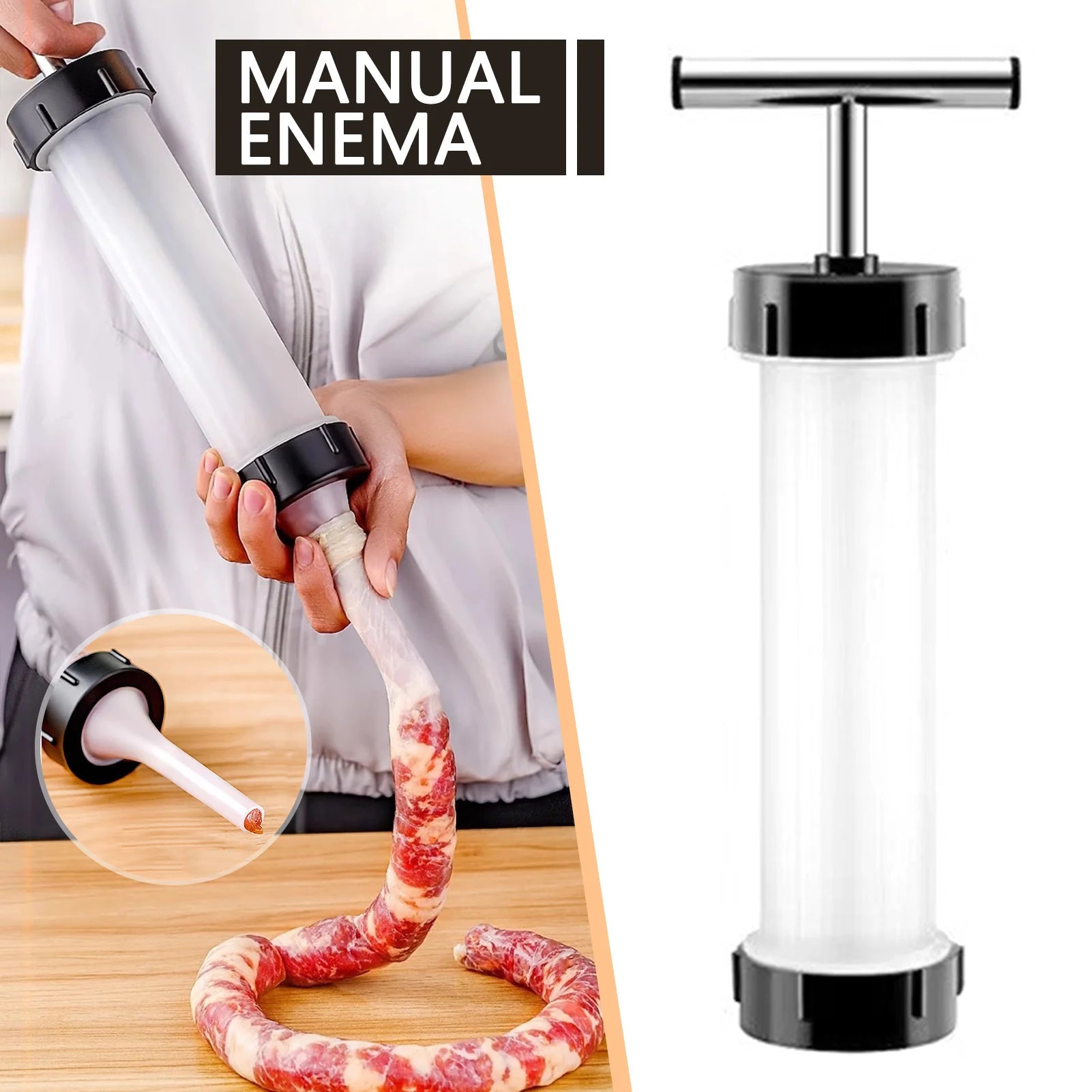 Manual Sausage Maker with 3 Filler Nozzles | Home Kitchen Tool