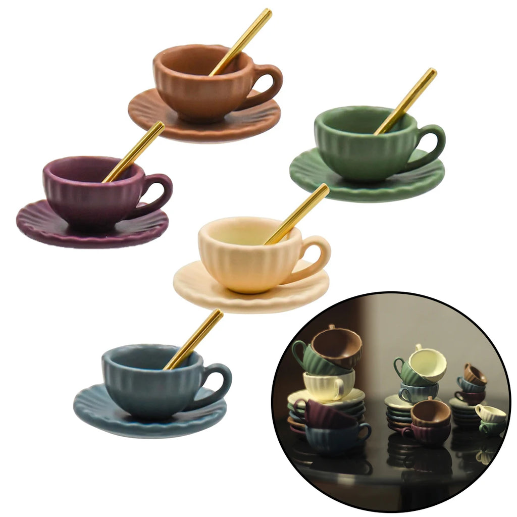Miniature Coffee Set – Cup, Saucer & Spoon for 1:12 Dollhouse, Fairy Garden Paths & Micro Landscapes, Mini Kitchen Accessories Oasis Select