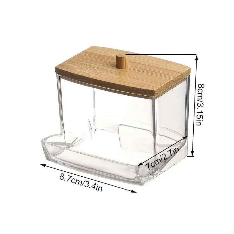 Cotton Swab Box - Transparent Bamboo Cover Dustproof Cotton Swab Toothpick Storage Box Multi-Purpose Visible Dispenser Oasis Select