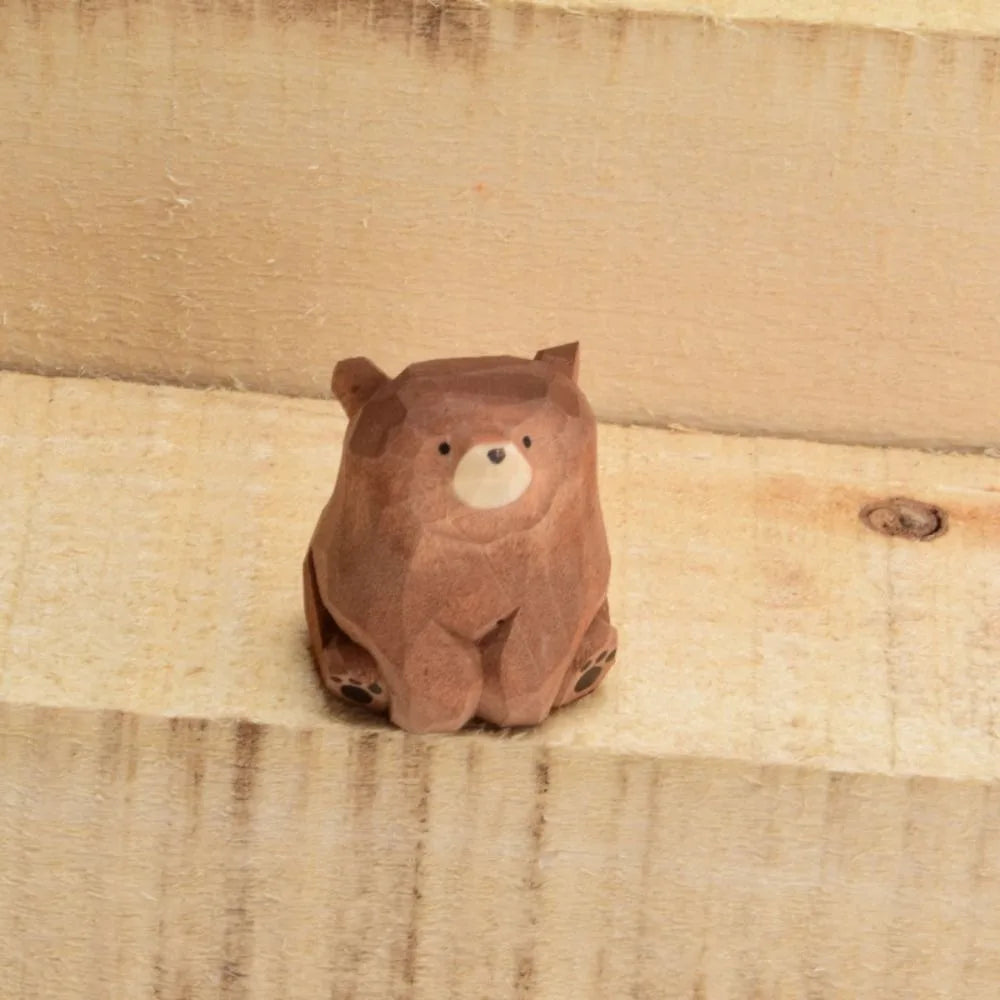 Gifts Solid Wood Wooden Bear Figurines Cute Hand Carved Polar Bear Ornament Miniature Funny Mini Bear Statue Garden Oasis Select Brown