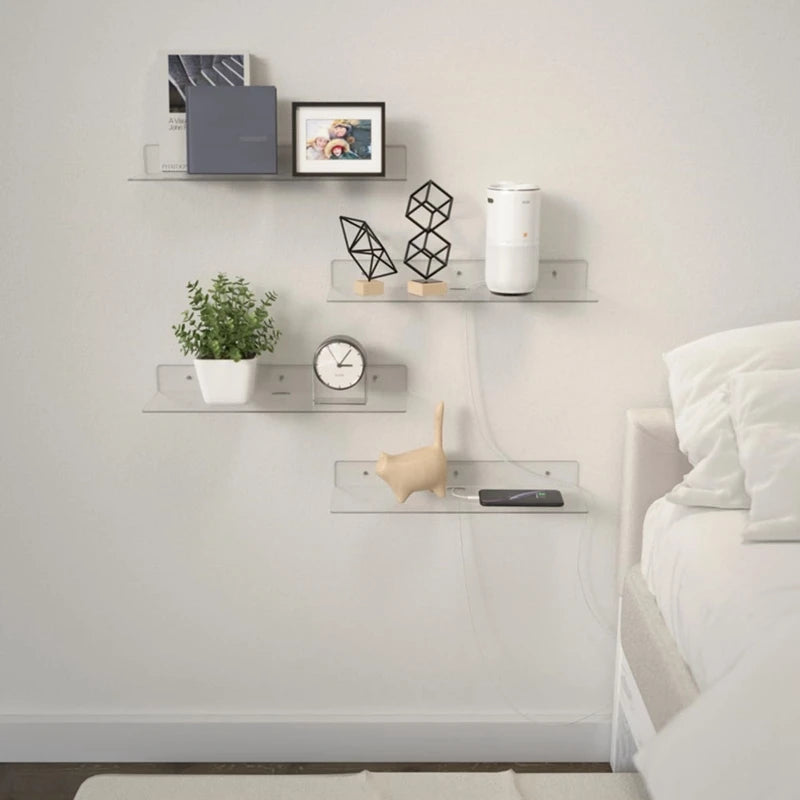 Clear Acrylic Floating Shelves 4 Pack, 11.6Inch Wall Mounted Shelves For Bedroom, Bathroom, Living Room, Gaming Room Easy To Use Oasis Select