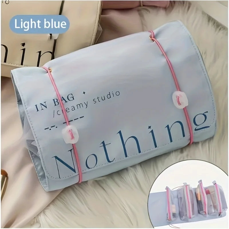 Portable Foldable 4-in-1 Detachable Makeup Bag Large Capacity Travel Cosmetic Organizer Oasis Select Sky Blue