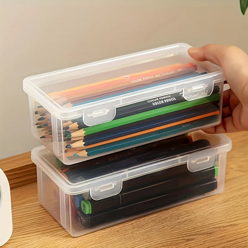1/4pcs large transparent PP storage boxes with lids, used for storing office supplies, pencils, and crafts Oasis Select