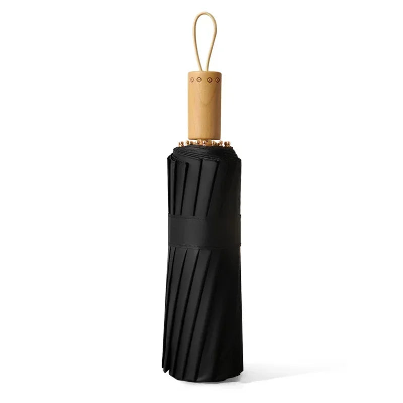 16 Bone Three Fold Wood Handle Vinyl Wind Resistant Business Advertising Gift Umbrella Sun Umbrella Oasis Select