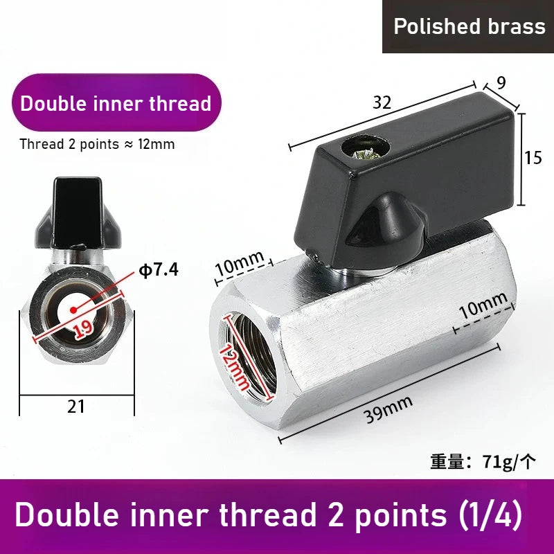 Mini Polished Copper Ball Valve PT1/8, 1/4, 3/8, 1/2 Switch Water Pipe, Gas and Electrical Dual Inside and Outside Oasis Select DN8 Double inside Polishing style