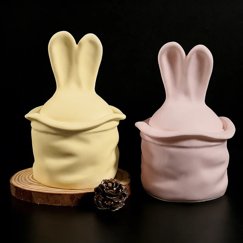 Easter Long Eared Rabbit Storage Jar Candle Silicone Mold DIY Aromatherapy Gypsum Rabbit Cup Decoration Mold Home Gift Oasis Select