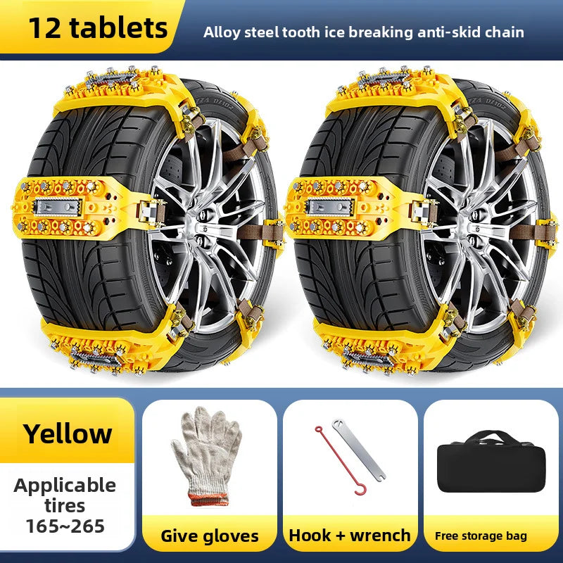 Bold car anti-skid chains SUV sedan universal off-road vehicle winter extra thick tire chains snow rescue tool Oasis Select 12PCS