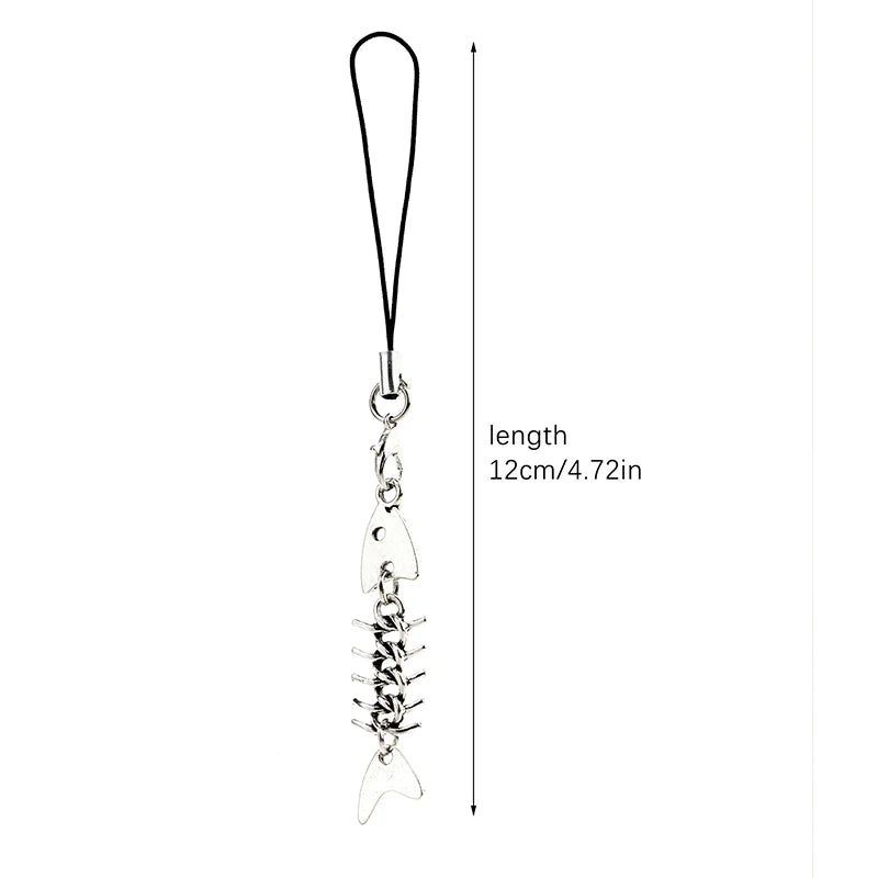 Y2K Creative Fishbone Mobile Phone Chain Metal Fish Bone Phone Lanyard Cell Phone Charm Keycord Accessories Oasis Select