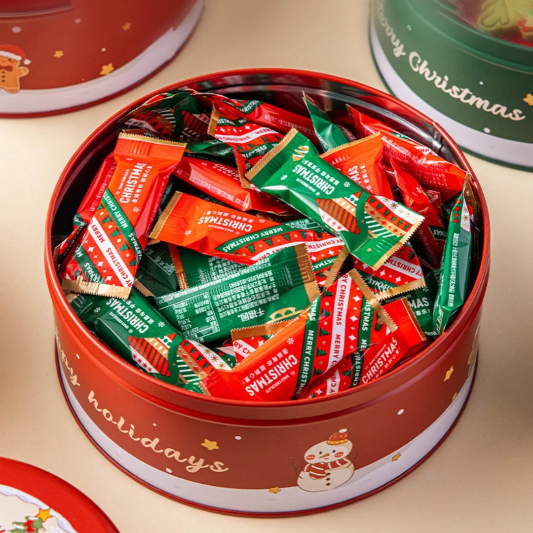 Round Christmas Tinplate Candy & Cookie Gift Tin Box | Santa