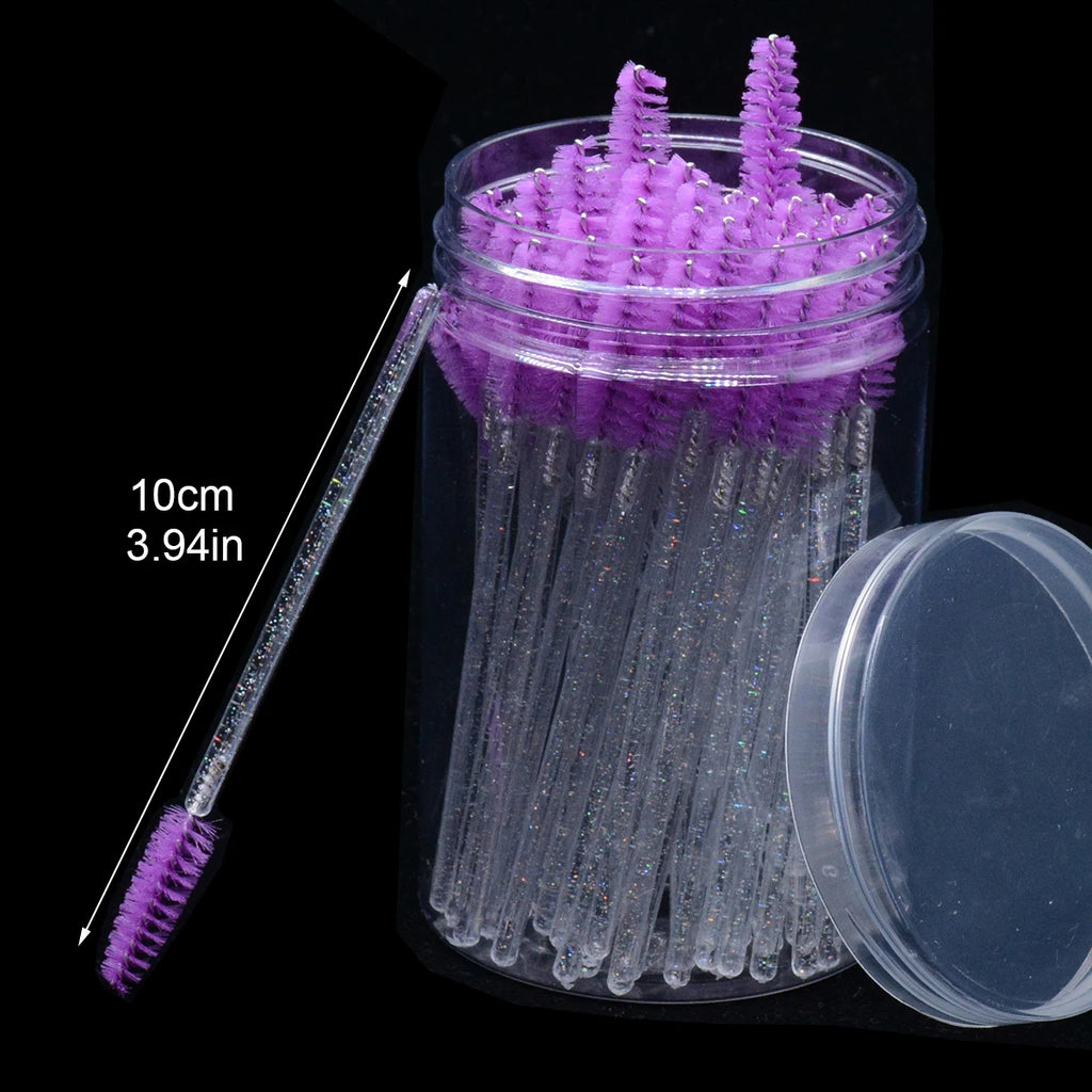 50pc Disposable Mascara Wands & Spoolie Brushes in Bottle Mascara Wand Spoolies Oasis Select White Purple