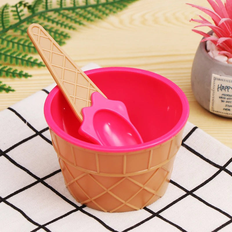 1Set New Kids Ice Cream Bowl Spoon Set Durable Children Gifts Lovely Dessert Bowl DIY Ice Cream Tools icecream bowl+spoon Oasis Select style H