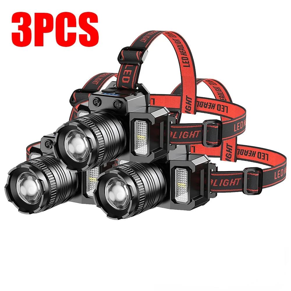 KDULIT Powerful LED Induction Headlamp Rotating Zoom USB Rechargeable Head Flashlight Outdoor Camping Fishing Headlight Oasis Select 3PCS