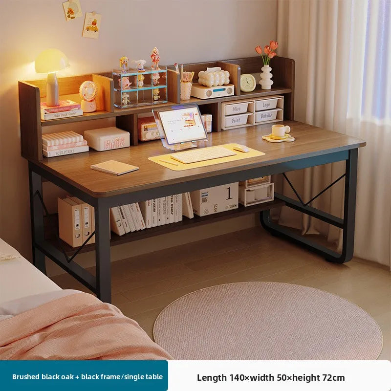 Desk bookshelf integrated student writing desk simple office desk and chair combination computer desk Oasis Select Deep walnut-140cm