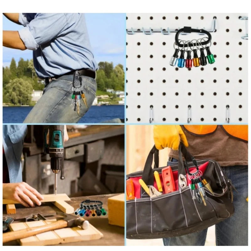Multifunctional 1/4 Hex Shank Bit Extension Rod Keychain Carabiner Set Portable Drill Bit Storage Connecting Rod Hardware Tool Oasis Select