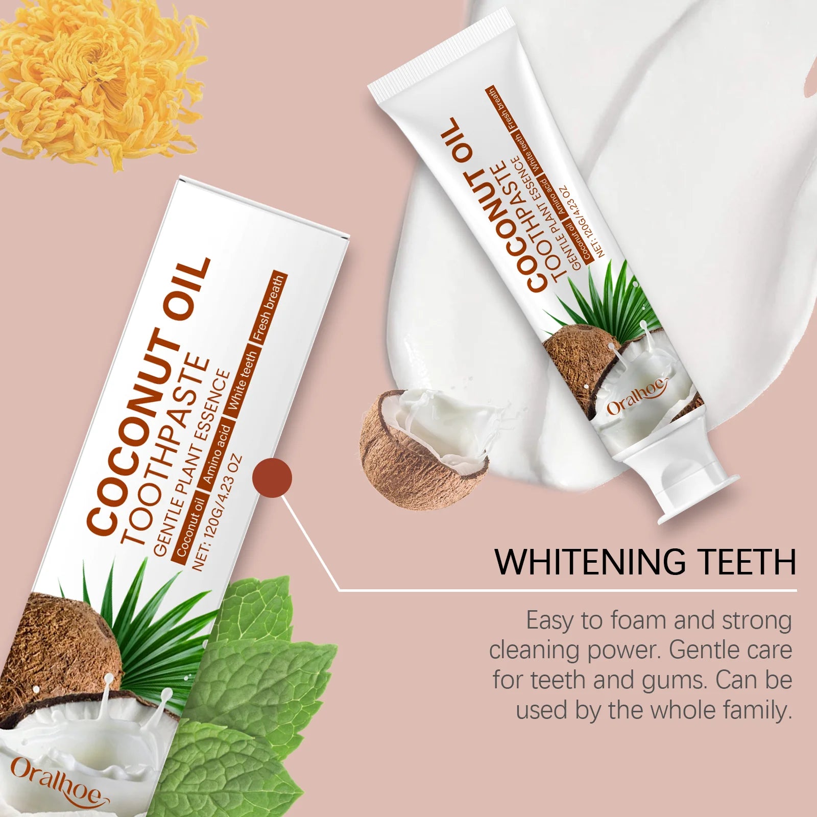 Coconut Oil Toothpaste Teeth Whitening Remove Tartar Cleansing Smoke Tea Stains Fresh Oral Breath Dental Corrector Brighten Care Oasis Select