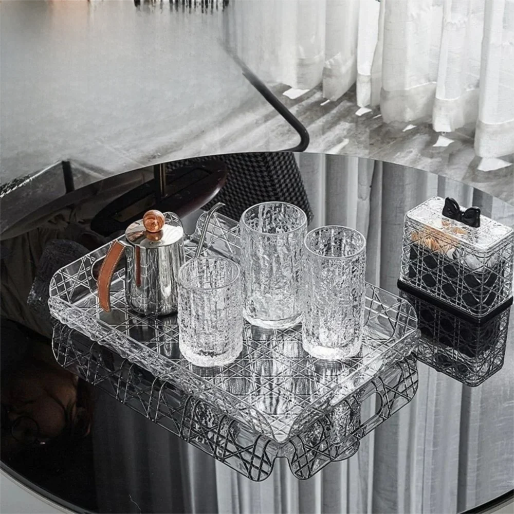 Household Rectangular Storage Tray Light Luxury Transparent Water Cup Storage Tea Tray Countertop Home Decoration Organizer Tray Oasis Select