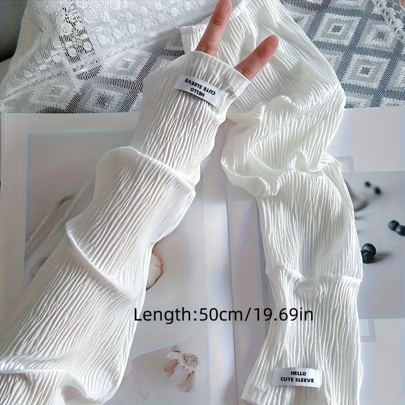 1 Pair Women's Wrinkle Resistant Ice Silk Arm Sleeves, Polyester Fiber, Lightweight Loose-Fitting Cooling Sleeves Oasis Select