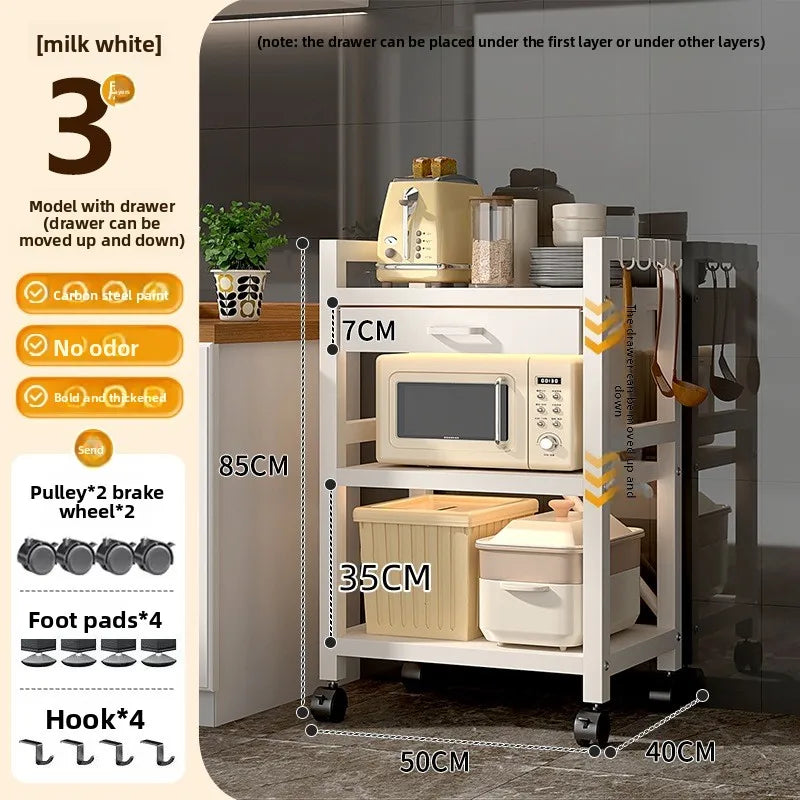 Kitchen rack Floor-to-ceiling multi-layer crevice storage rack Oven microwave oven with drawer storage rack Durable Oasis Select White-50-3