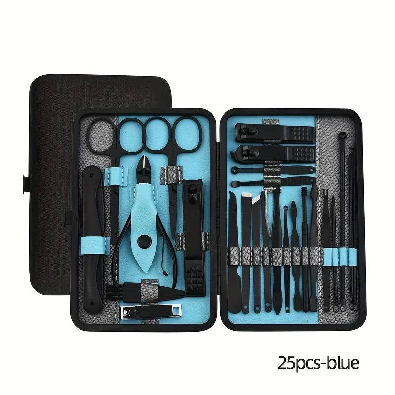 25PCS Set Professional Manicure Set Kits Stainless Steel Fingernail Toenail Clippers Set with Leather Portable Oasis Select