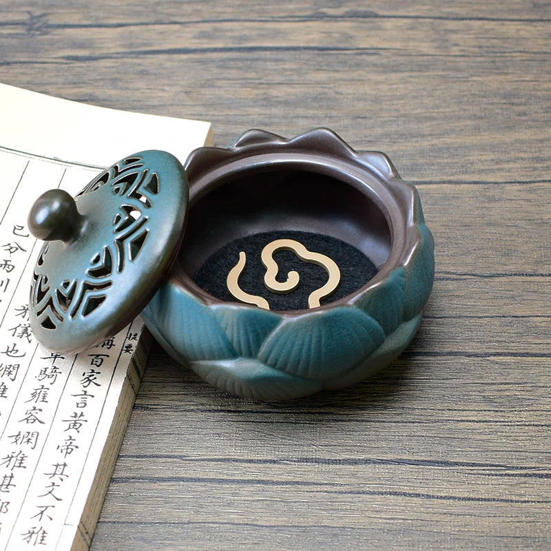 Ceramic Lotus Incense Burner Creative Retro Zen Aroma Diffuser Household Indoor Sandalwood Incense Burner Decoration Oasis Select