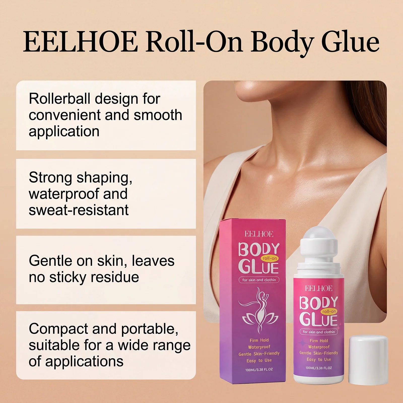 Roller Ball Body Glue – Moisturizing & Non-Sticky | 100ml Body Adhesive Cream Oasis Select