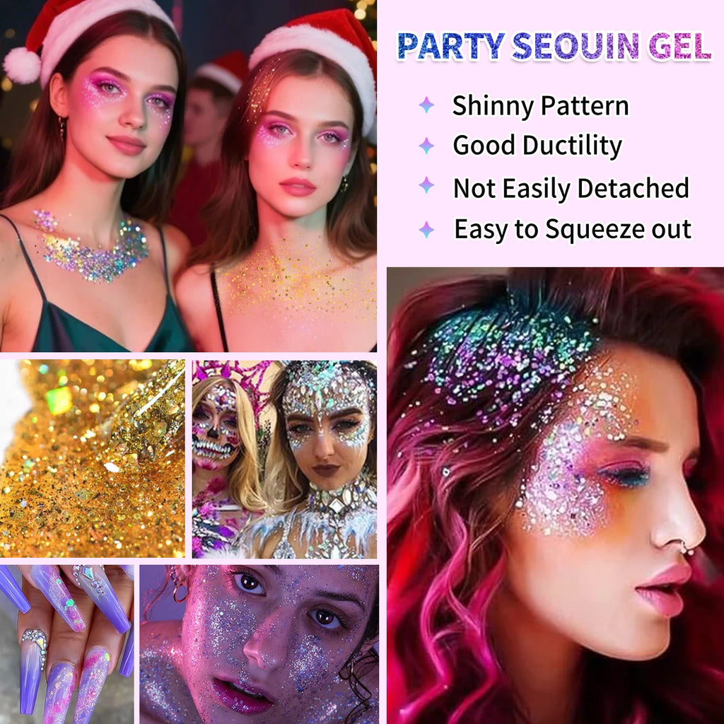 10 piece body glitter gel, carnival face glitter cosmetics suitable for women, shiny thick hair glitter, carnival accessories fo Oasis Select