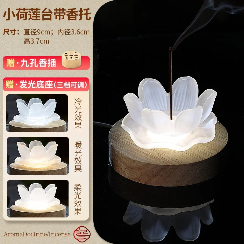 Household Glass Incense Burner for Indoor Lotus Thread Incense Pedestal Decoration Aromatherapy Stove Incense Tray Oasis Select C