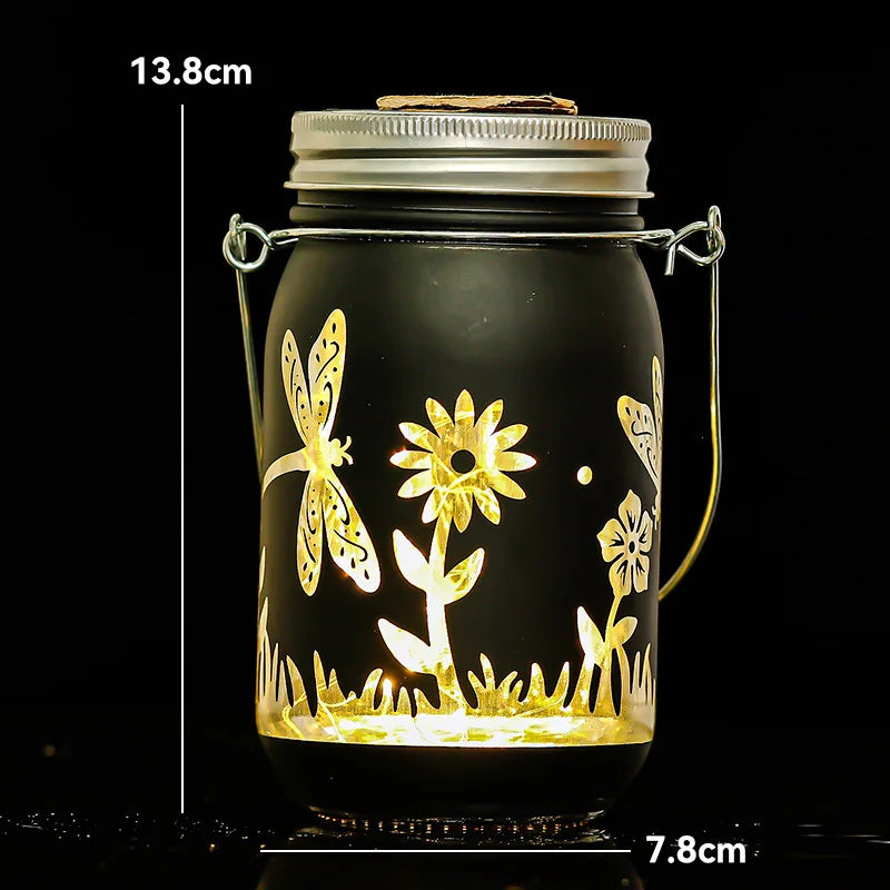 Carved Solar-powered Mason Bottle Garden Decoration Outdoor Courtyard Hanging Light Creative Atmosphere Portable Night Light Oasis Select Dragonfly