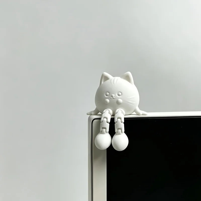 Cute Articulated Joint Cat Figurine Monitor Topper 3D Printing Kitten Desktop Ornament Mini Animal Statue Home Office Desk Decor Oasis Select