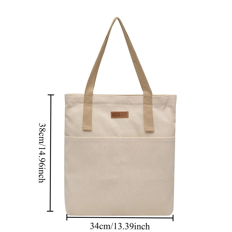 Canvas Tote Bag Large Capacity Sewing Thread Design Luxury Handbag Convenient Practical Commuter Bag for Daily Work Oasis Select Off-white
