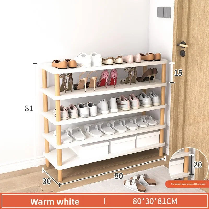 Wooden Shoe Rack Simple And E****mical Household Multi-layer Storage Rack Rental House Dormitory Shoe Cabinet Storage Artifact Oasis Select 80-30-White-5 floors