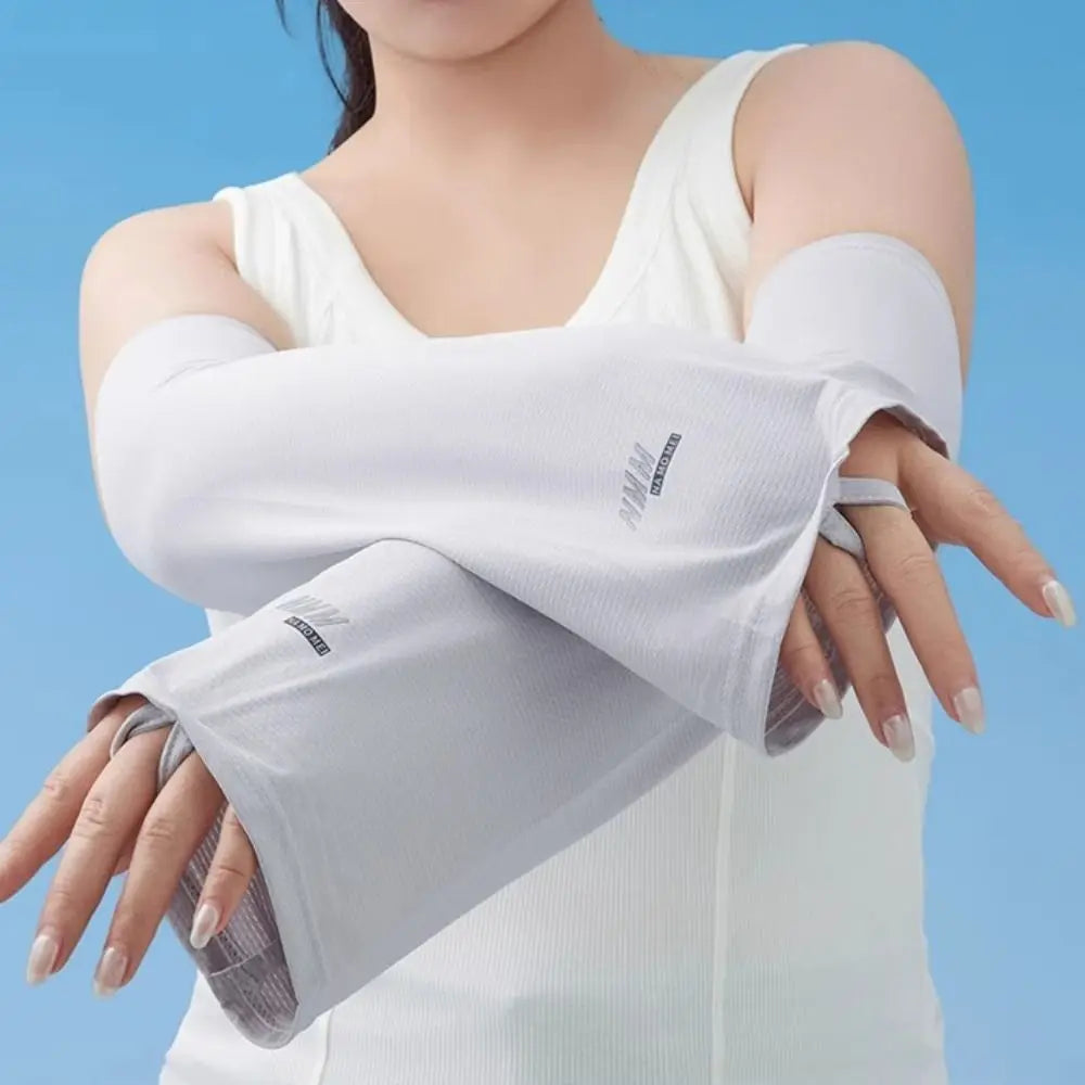 1 Pair Lightweight Sun Protection Arm Covers Loose Fit Cool Ice Silk Arm Guard Cuff Polyester Solid Color Ice Sleeve Oasis Select