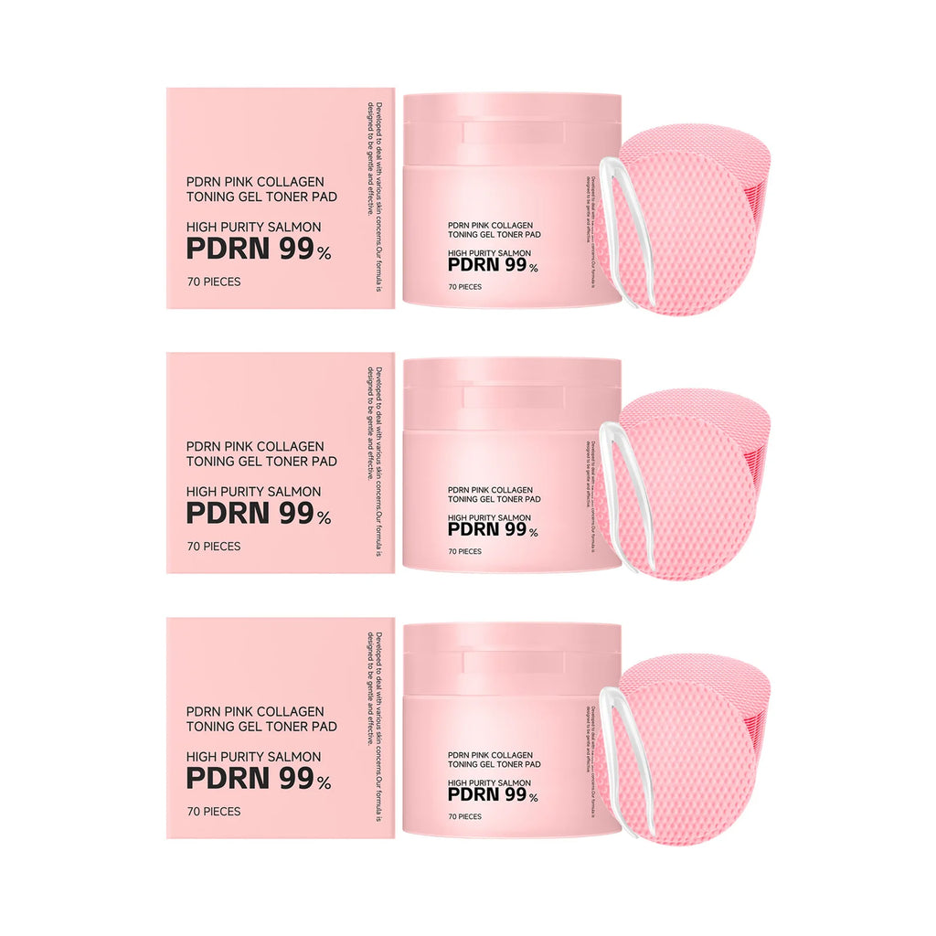 PDRN Pink Collagen Toning Gel Toner Pad Hydrating Shrink Pores Brightening Improve Skin Elasticity Smoothing Firming Cotton Pads Oasis Select 3 x 70pcs boxed