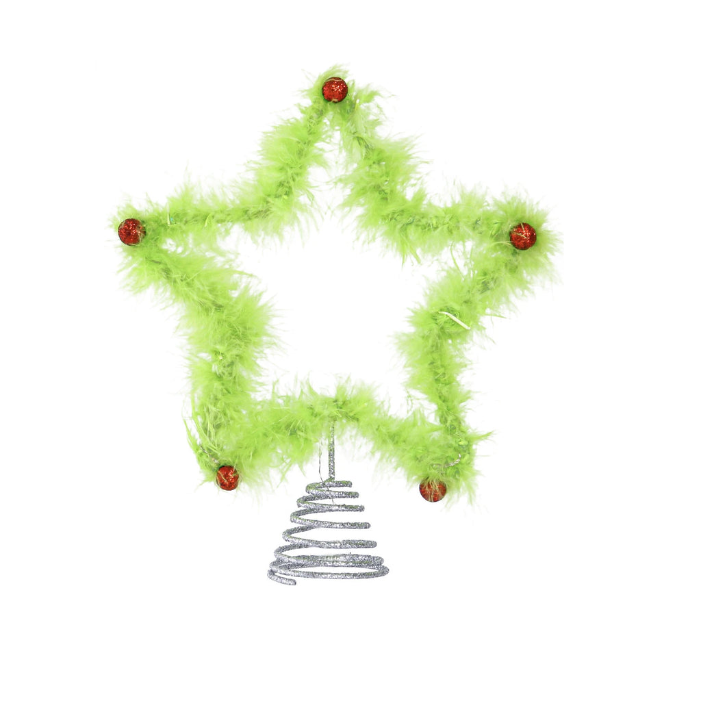 Christmas Tree Top Star Ornament – Green Plush & Iron Topper