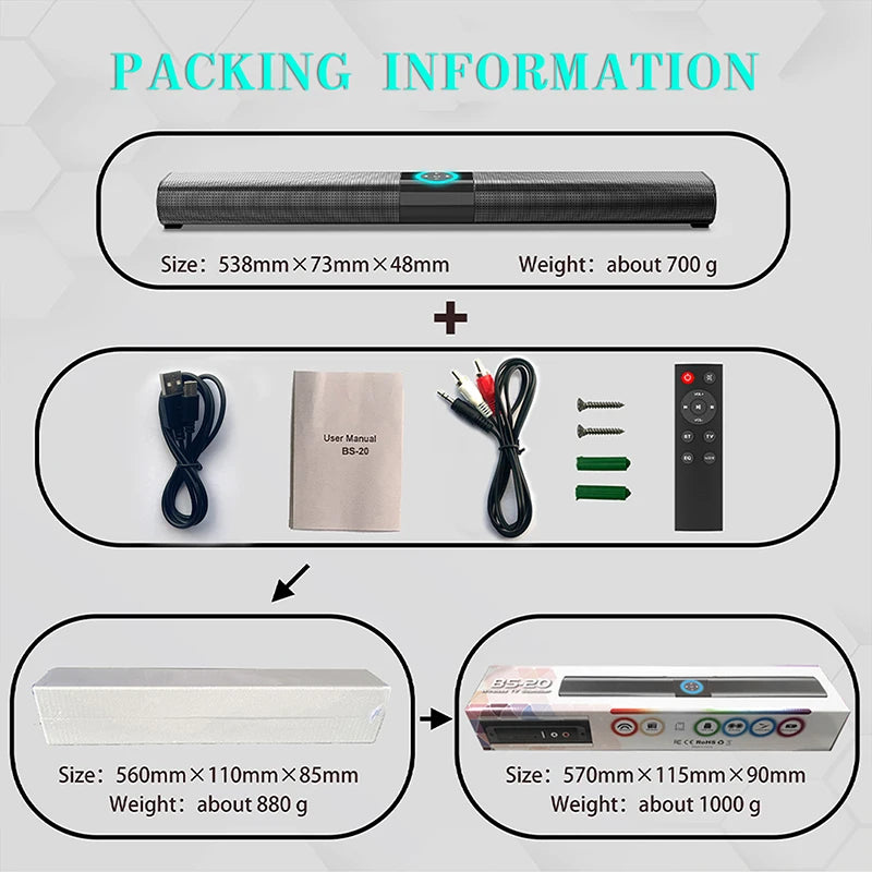 AyeBeau Bluetooth 5.3 Soundbar | Bass, FM Radio & TV