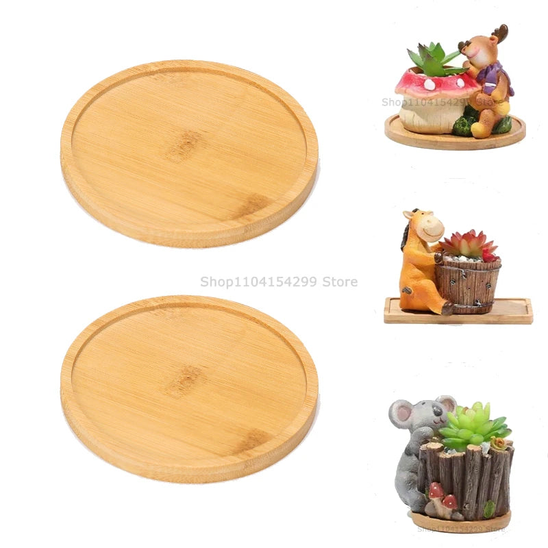 Flower Pot Trays Dish for Plant Vase Bamboo Tray Wooden Bottle Tray Bathroom Shampoo Shower Gel Organizer Jewelry Storage Tray Oasis Select Round-2pcs