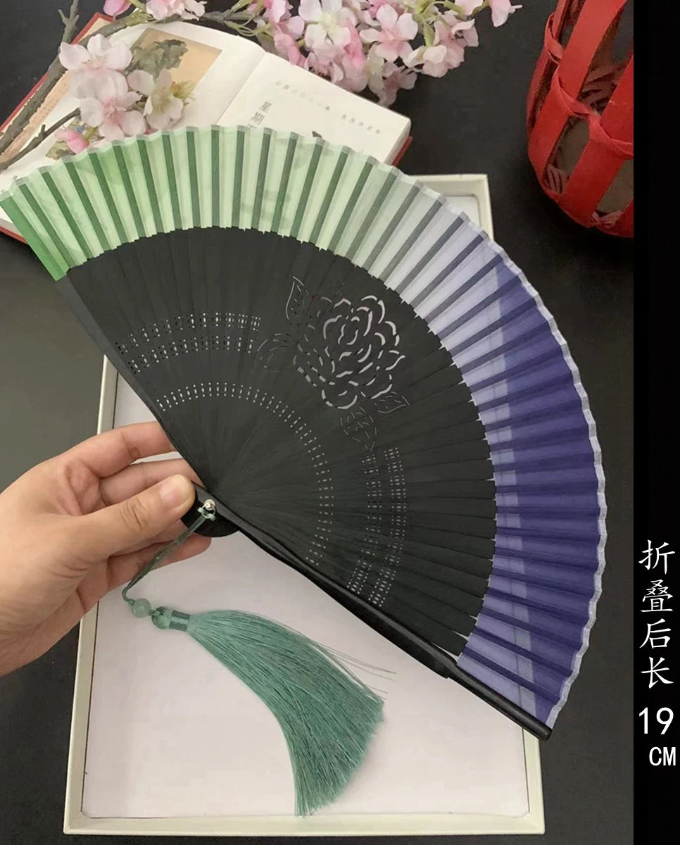 Antique Retro Portable Green Folding Fan Women's Hanfu Cheongsam