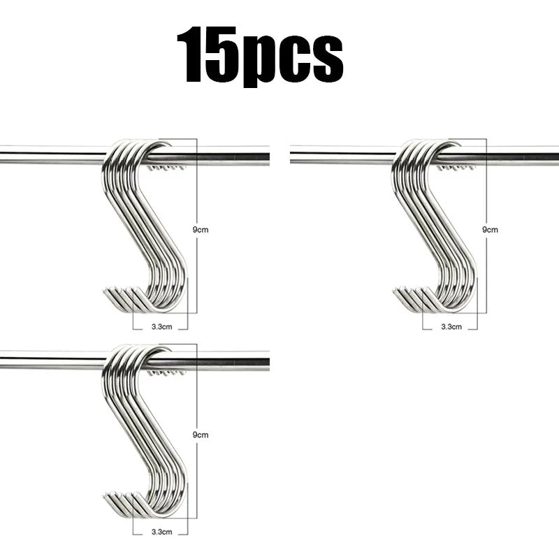 5/10/20/25pcs Stainless Steel S-Shape Hooks Multifunction Hanging Hook For Clothes Bags Towels Home Kitchen Storage Rack Holders Oasis Select 15pcs-L