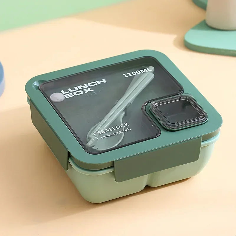 850ml/1100ml Lunch Box Microwave Portable Bento Boxes with Tableware for Kids School Leakproof 4 Grid Food Snack Containers Oasis Select Green-1100ML