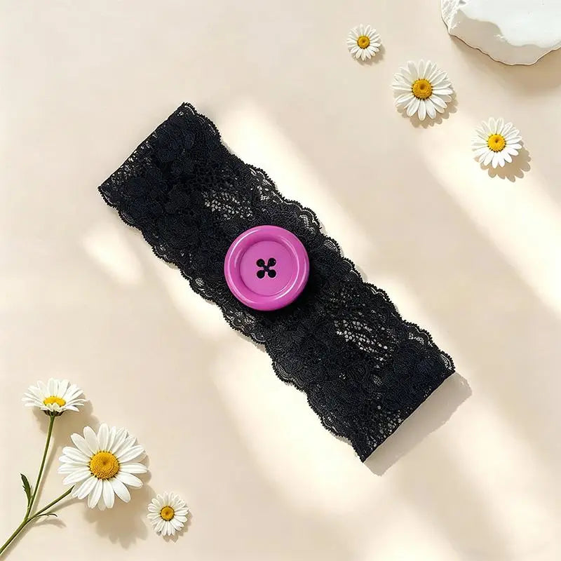 Y2K Lace Button Headband – Colorful Oversized Women's Style Fashion Headband Oasis Select A6
