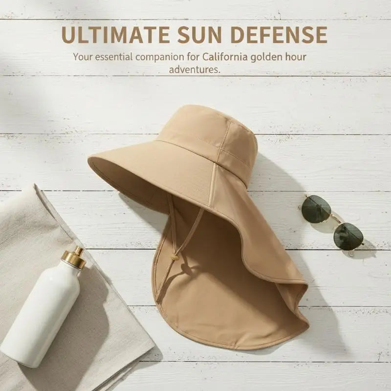 Women Adjustable Neck Flap Sun Hat Wide Brim UPF 50+ UV Protection Breathable Outdoor Travel Beach Cap Oasis Select