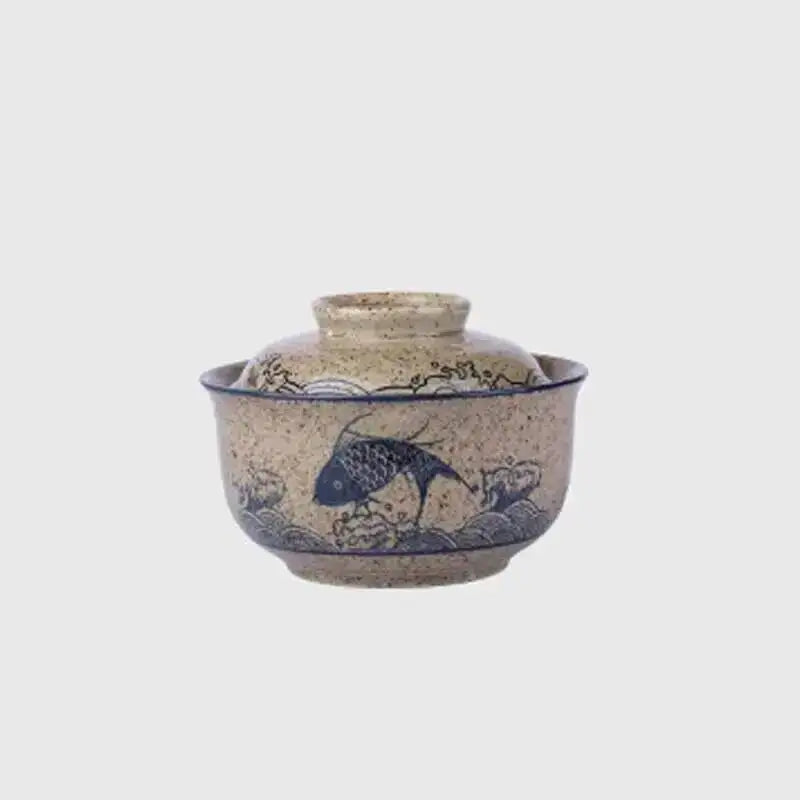 Japanese Instant Ramen Bowl With Lid Retro Ceramic Large Capacity Noodle Salad Soup Bowls Household KitchenTableware Supplies Oasis Select 6.5Inch Blow 6