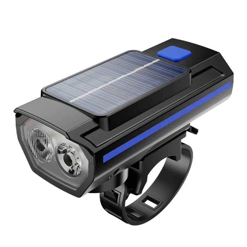 Solar Bicycle Light with Horn 120dB TYPE-C Rechargeable MTB Road Bike Front Lamp Flashlight Bicycle Light 1200 mah Oasis Select QD-4603