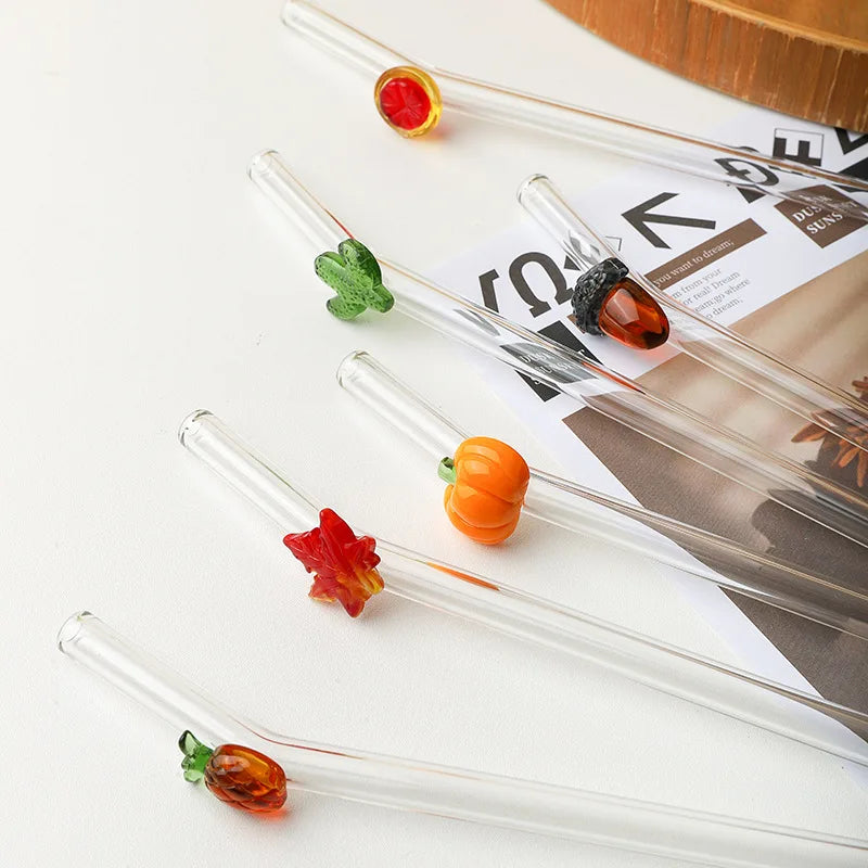 Fruit Series Glass Straw Reusable Drinking Straws Heat-Resistant Cocktail Milk Coffee Juice Drinking Tube For Festival Wedding Oasis Select
