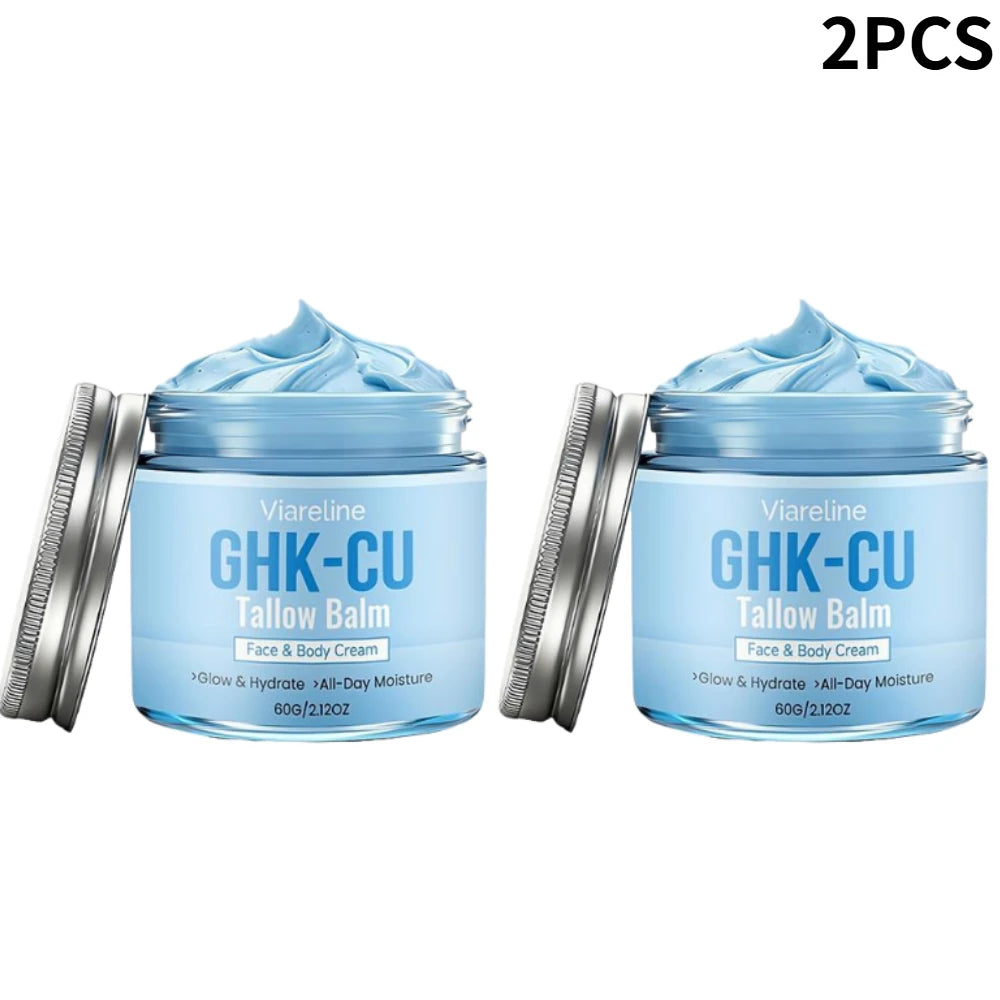 Natural GHK-CU Copper Peptide Tallow Balm Blue Cream - Brighten Hydrating Face & Body Moisturizer, for Dry Sensitive Mature Skin Oasis Select 2pcs