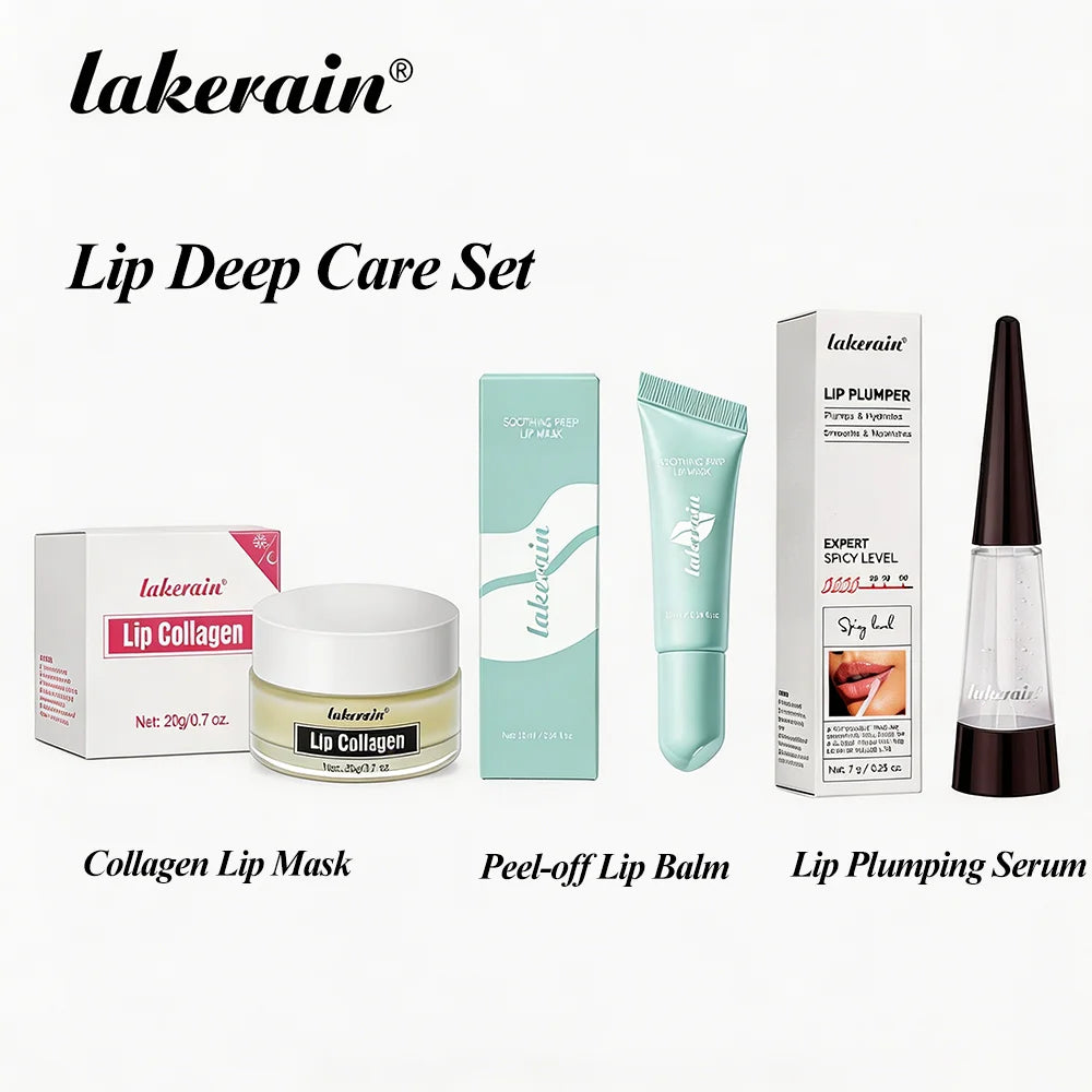 Lip Deep Care Set Collagen Lip Mask, Plumping Serum, Peel-off Lip Balm Long Lasting Moisturising Perfect Lip Makeup Pre Plan Oasis Select Lip Care Set