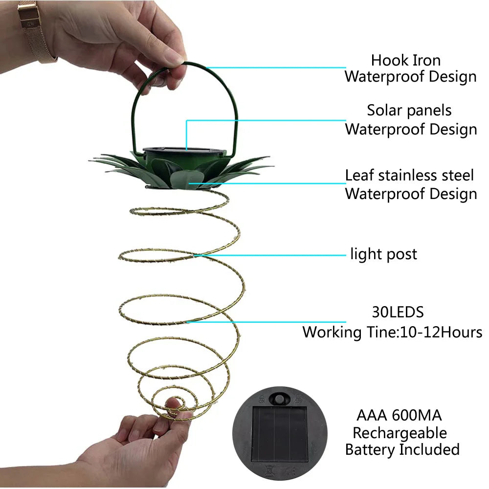 Solar Lamps Pineapple Iron Art Lanterns Led Copper Wire Light Strings Outdoor Waterproof Garden Decorative Hanging Lamps Oasis Select