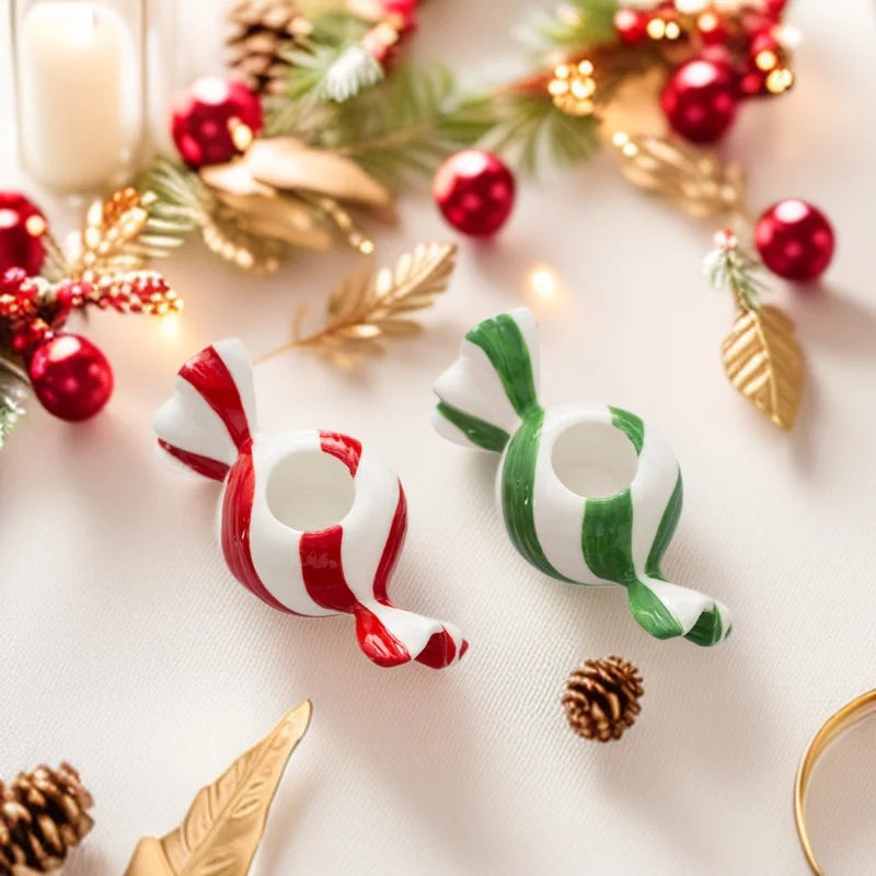 Ceramic Candy Striped Tealight Candle Holder | Xmas & New Year