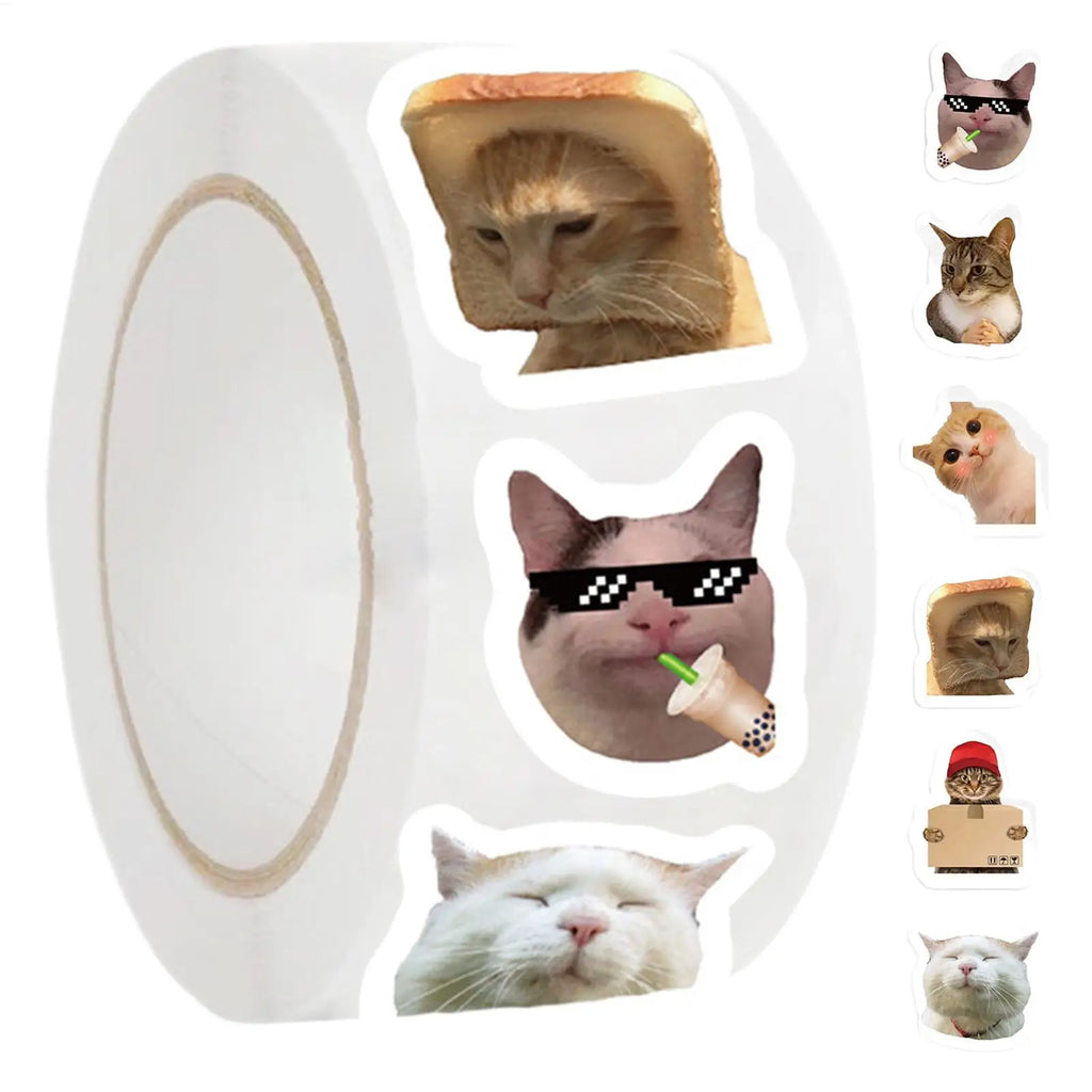 Cat Meme Stickers 500 Pieces Cute Waterproof Sticker Roll Decals Toys for Laptop Bottle Bracelet Table Home School Kids Youth Oasis Select